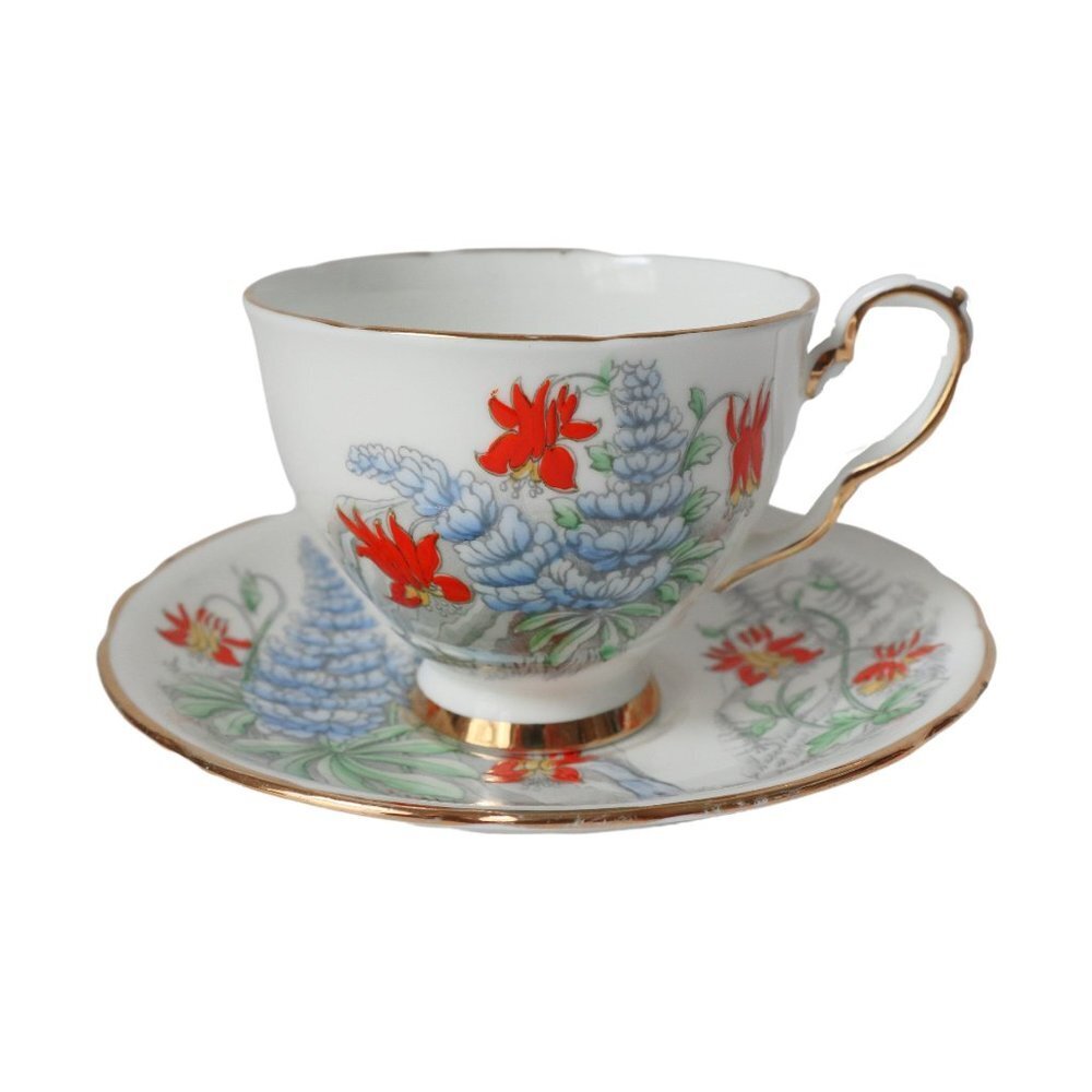 Vintage Royal Stafford Teacup & Saucer Wild Flower Series Wild Lupine and Columb